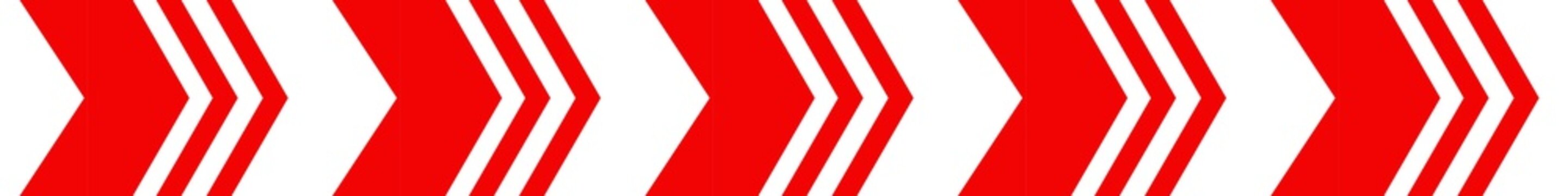 A red and white chevron arrow reflective sign tape, which is commonly used for safety and direction indicators. It can be used road signs, safety, caution tape, traffic, outline restricted areas etc 