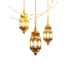 Obraz premium Golden Lanterns Hanging from a Metal Frame