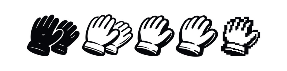 Fototapeta premium Warm Gloves Icon Set: Solid, Outline, Brush Stroke, and Pixel Art Designs on White Background