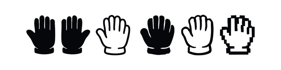 Obraz premium Assorted Single Glove Icons in Solid, Outline, and Pixel Art Styles on White Background