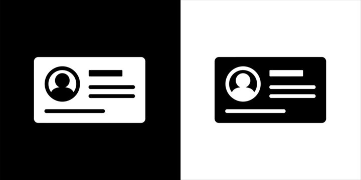 ID card icon set with black and white identity identification