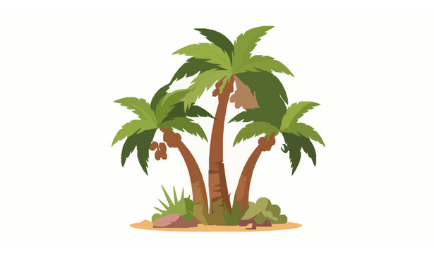 Stylized date palm tree trio vector illustration for desert oasis scenes