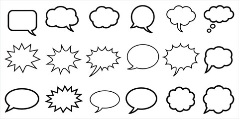 Fototapeta premium Collection of outline speech bubbles and thought clouds on white background thought bubble comic