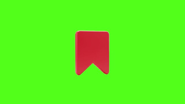 3D Red Bookmark Ribbon Icon Animation on Green Screen Background