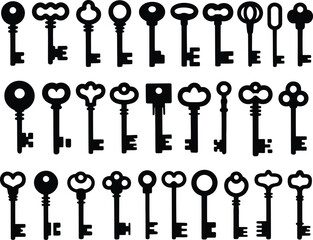 A set of black key silhouettes on a plain background
