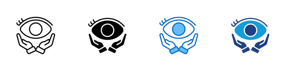 Eye Protection Multiple Style Icon Design Vector - Eye held by hands representing vision care, safety protection, and patient support © sahila