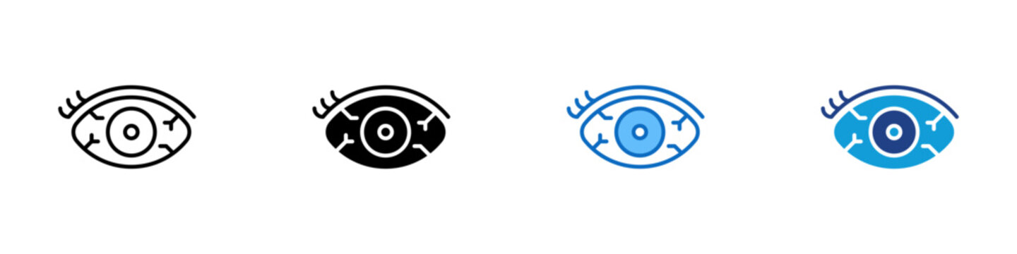 Irritated Eye Multiple Style Icon Design Vector - Eye with stress marks representing dryness symptoms, eye irritation, and visual discomfort
