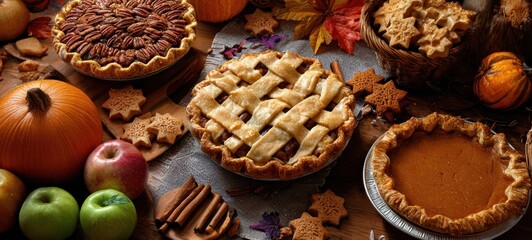 The Pie Harvest Table Display With Apples, Pumpkins, Cinnamon, and Autumn Decor