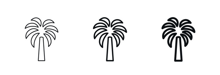 Palm tree icon in thin, regular, bold outline styles. Ideal for travel, summer, beach, vacation, resort, and nature themed designs. For web and mobile. Exotic food symbol. Isolated vector illustration © Anastasiia
