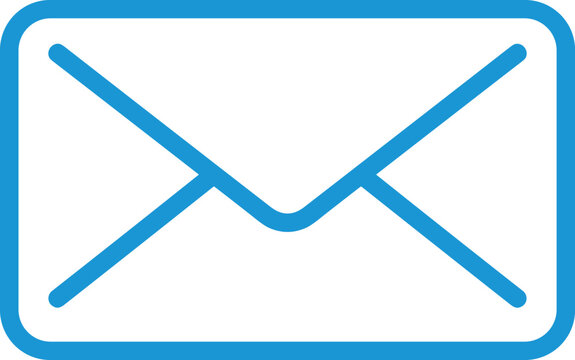Email envelope icon, digital communication symbol, blue outline mail logo, messaging app graphic, modern email pictogram, online correspondence illustration, vector design