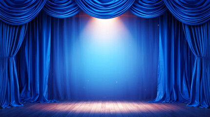 Fototapeta premium theater stage with blue velvet curtains