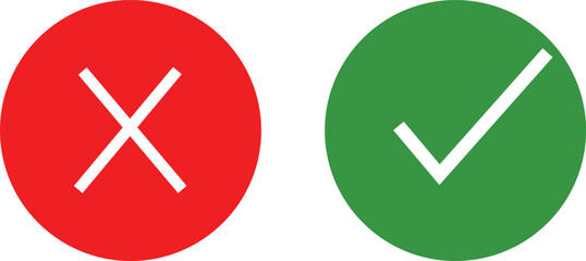 Fototapeta premium Green Check Mark and Red Cross Icons in Circles