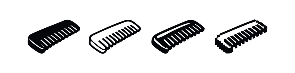 Obraz premium Isometric Hair Comb Icon Set. Angled vector collection of hairbrush symbols in solid, outline, and pixel art.