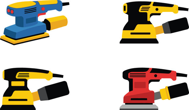 Electric Orbital Sander Collection in Different Colors for Woodworking, Surface Polishing and Home Improvement Projects Illustration