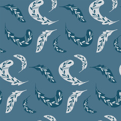 Obraz premium Seamless wedding pattern with abstract wave and leaf ornament in blue tone vector illustration. Romantic decoration concept symbolizing love harmony elegance and celebration