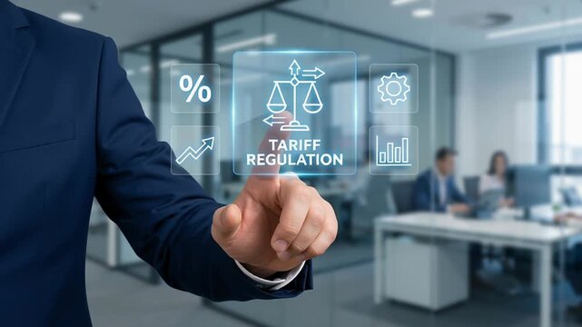 Digital global trade policy negotiation import tariff regulation business office balancing economic interests promoting fair international commerce connected world global trade policy negotiation