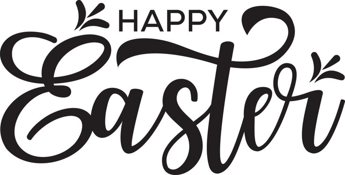 Minimal Handwritten Happy Easter Cursive Calligraphy Greeting Text Isolated Black Holiday Badge Banner Design Element