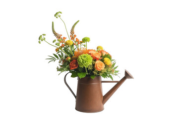 Rustic Watering Can Filled with Vibrant Autumn Floral Arrangement