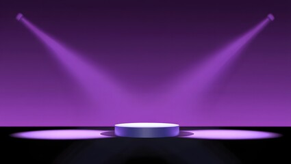 Purple Stage Podium with Dramatic Dual Spotlights for Product Showcase
