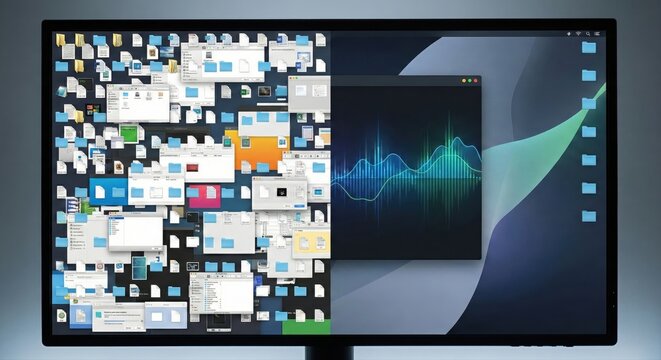 Digital declutter: messy, disorganized desktop versus clean, focused workspace