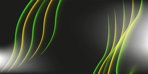 A flowing abstract wave in shades of yellow and green on a black background gradient elegant modern