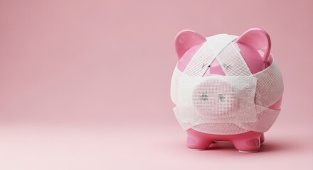 A decorative piggy bank adorned with intricate white patterns and a pink interior