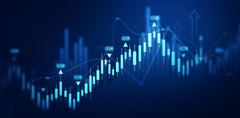 Business financial chart with moving up arrow graph.Financial data charts with glowing stock market graphs.Stock market investment data and analysis finance graph.	
