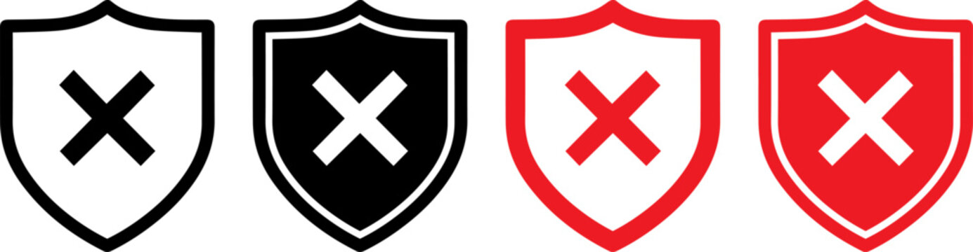 Shield icons with X marks for security and protection concepts