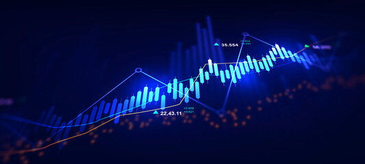 Business financial chart with moving up arrow graph.Financial data charts with glowing stock market graphs.Stock market investment data and analysis finance graph.	
