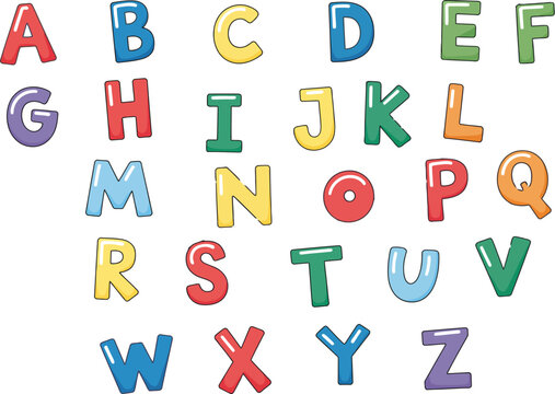 Alphabet colorful letters illustration on white background with diagonal line