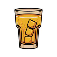 Afghan Sharbat E Zafran Vector Illustration of Saffron Syrup Drink with Ice Cubes