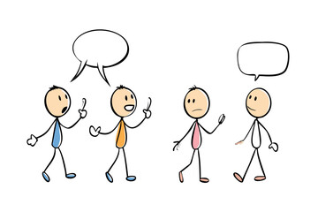 Set of cartoon stickmen with empty speech bubbles. Vector ,icon