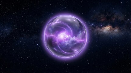 Obraz premium Vibrant purple nebula enclosed in a transparent glowing sphere in deep space