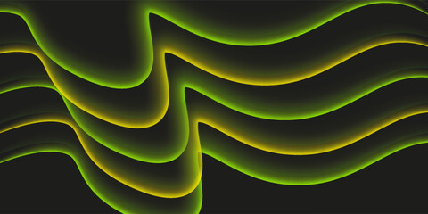 A flowing abstract wave in shades of yellow and green on a black background