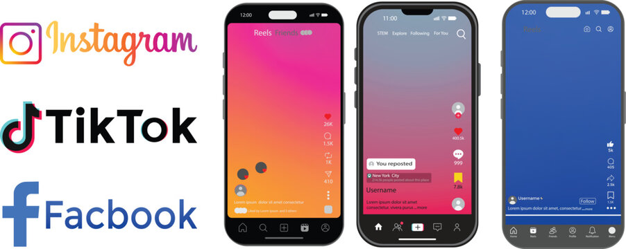 TikTok Facebook Instagram reels mockup templates with iPhone 17 Pro . mobile app UI design. reels mockup templates transparent background and green screen overlay for creative social content
