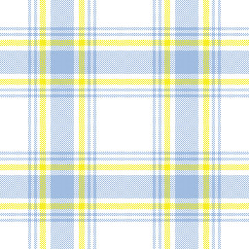 Soft pastel blue and yellow plaid seamless pattern with subtle woven texture. Perfect for fabric print, textile design, wrapping paper, and background use.