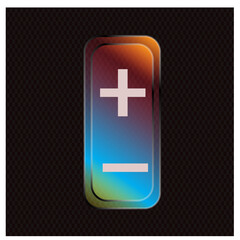 Fototapeta premium A glowing, colorful toggle switch icon featuring plus and minus symbols, isolated on a transparent background with a dark checkered pattern, perfect for interface design and digital applications.