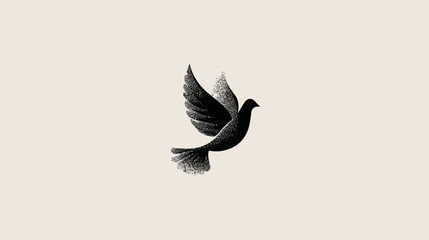 Fototapeta premium Stylized flying dove illustration with outstretched wings, symbolizing peace, freedom, and hope. Minimalist black and white design element.