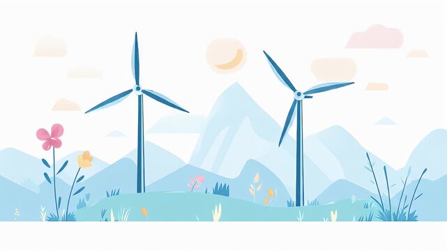 Pastel landscape with wind turbines