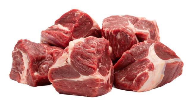 Raw chunks of beef on white background raw meat fresh isolated on a transparent background