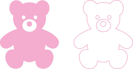 Fototapeta premium teddy bear vector set collection group with cute toy silhouette and outline icons, baby nursery plush mascot symbol isolated on transparent background, editable minimalist design