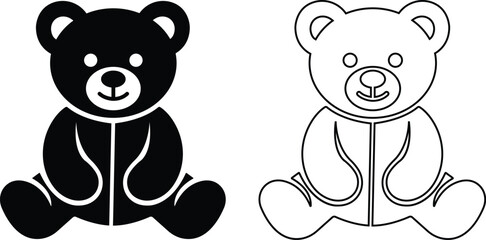 Obraz premium teddy bear vector set collection group with cute toy silhouette and outline icons, baby nursery plush mascot symbol isolated on transparent background, editable minimalist design