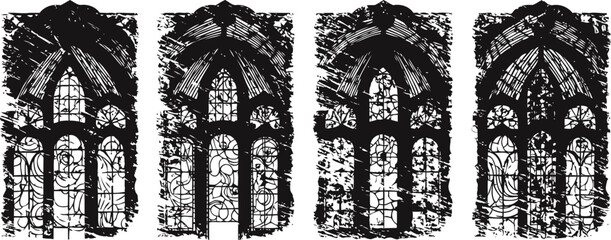 Naklejka premium Gothic stained glass windows with intricate tracery and pointed arches medieval church design elements