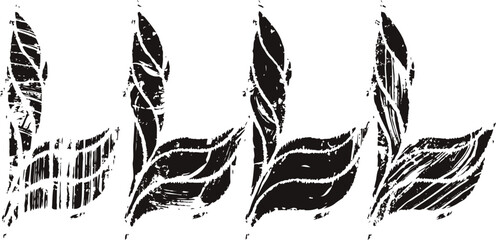 Fototapeta premium abstract black brushstroke leaves set hand painted botanical illustrations with textured artistic style, natural organic shapes