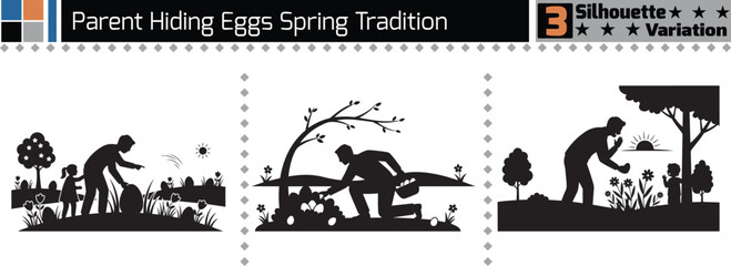 Fototapeta premium Parent Hiding Eggs Spring Tradition Silhouette Concept Variation Set Vector Bundle