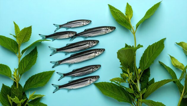 Zebra danios swimming in formation near lush green aquatic plants close-up