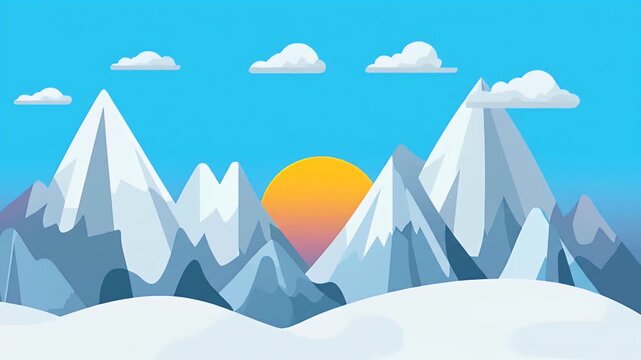 Snow-capped mountains under a sunrise sky