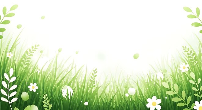 Easter spring floral background with green grass and white flowers