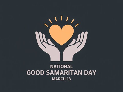 National good samaritan day icon with heart and hands on dark background