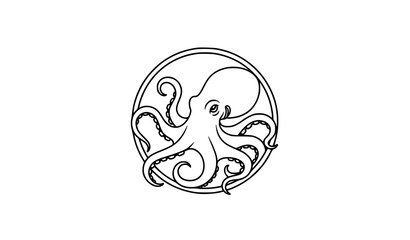 Minimal octopus line art badge vector illustration isolated on transparent background © MdAshik